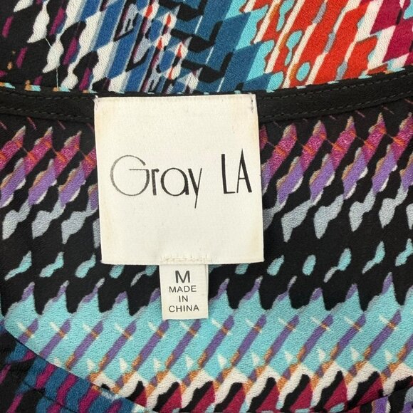 Gray LA M Patterned Shirt w/ Front Tie Knot Blouse - Picture 2 of 4